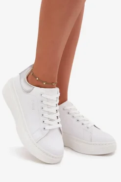 Sneakersy Damskie Na Platformie Big Star SS274245 Biało-Srebrne