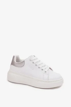 Sneakersy Damskie Na Platformie Big Star SS274245 Biało-Srebrne
