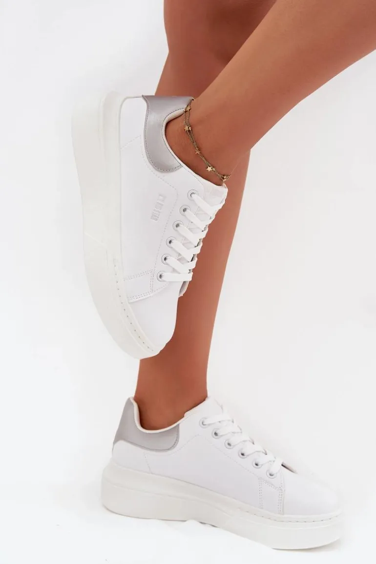 Sneakersy Damskie Na Platformie Big Star SS274245 Biało-Srebrne