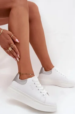 Sneakersy Damskie Na Platformie Big Star SS274245 Biało-Srebrne