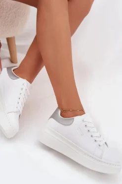 Sneakersy Damskie Na Platformie Big Star SS274245 Biało-Srebrne