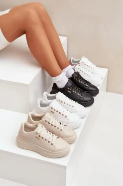 Sneakersy Damskie Na Platformie Eko Skóra Czarne Lelandine