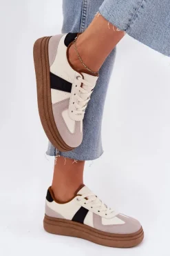 Sneakersy Damskie Na Platformie Beżowe Dovina