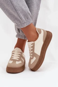 Sneakersy Damskie Na Platformie Ciemnobeżowe Dovina