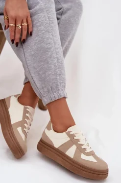 Sneakersy Damskie Na Platformie Ciemnobeżowe Dovina