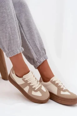 Sneakersy Damskie Na Platformie Ciemnobeżowe Dovina