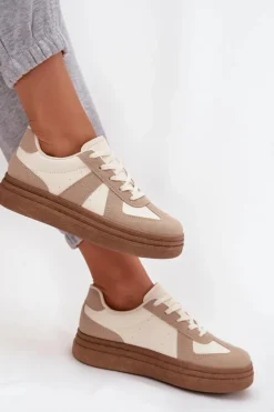 Sneakersy Damskie Na Platformie Ciemnobeżowe Dovina