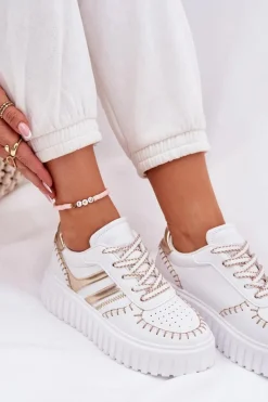 Sneakersy Damskie Na Platformie Złote Ofenale