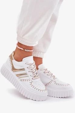 Sneakersy Damskie Na Platformie Złote Ofenale