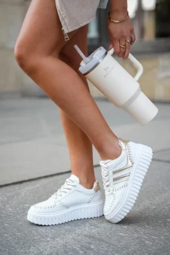 Sneakersy Damskie Na Platformie Złote Ofenale