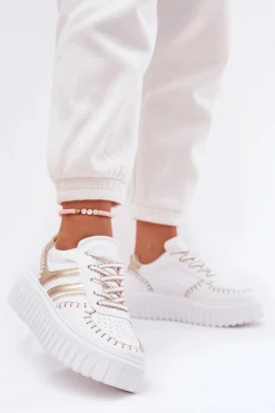 Sneakersy Damskie Na Platformie Złote Ofenale