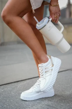 Sneakersy Damskie Na Platformie Złote Ofenale