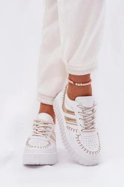 Sneakersy Damskie Na Platformie Złote Ofenale