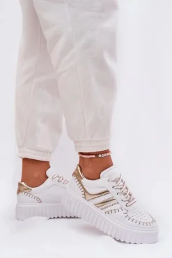 Sneakersy Damskie Na Platformie Złote Ofenale