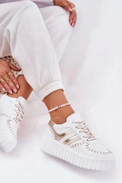 Sneakersy Damskie Na Platformie Złote Ofenale