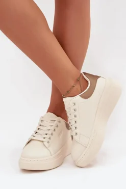 Sneakersy Damskie Na Platformie Big Star SS274246 Jasnobeżowe
