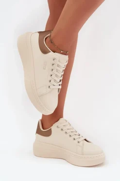 Sneakersy Damskie Na Platformie Big Star SS274246 Jasnobeżowe