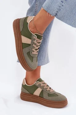 Sneakersy Damskie Na Platformie Zielone Dovina