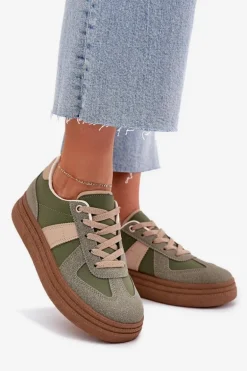 Sneakersy Damskie Na Platformie Zielone Dovina