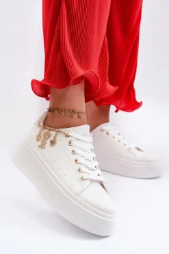 Sneakersy Damskie Na Platformie Z Zawieszkami Białe Tivissa