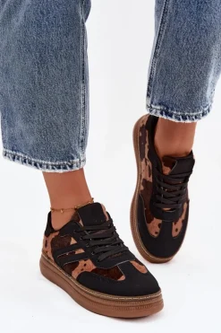 Sneakersy Damskie Na Platformie W Łaty Czarne Denissa