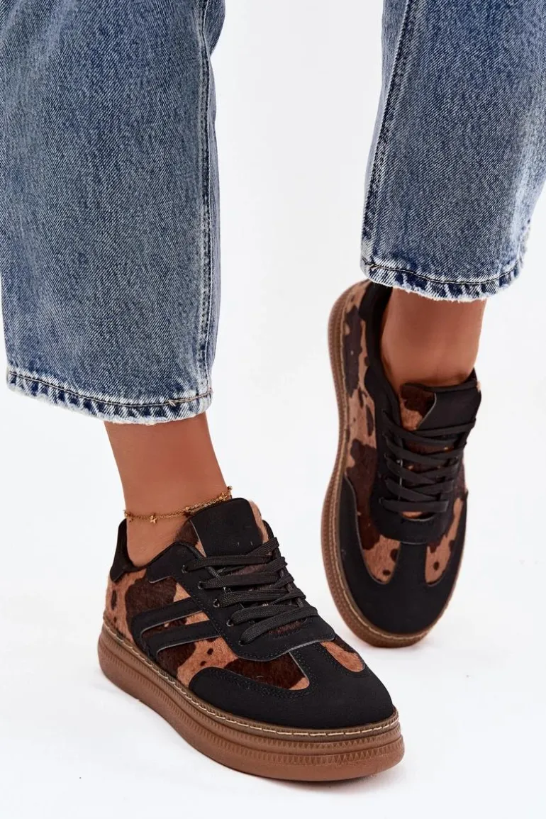 Sneakersy Damskie Na Platformie W Łaty Czarne Denissa