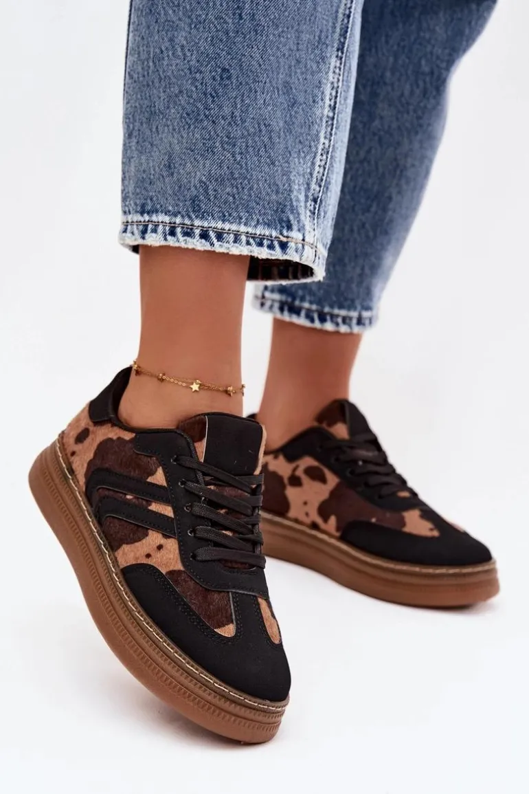 Sneakersy Damskie Na Platformie W Łaty Czarne Denissa