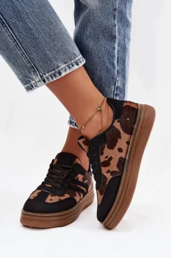 Sneakersy Damskie Na Platformie W Łaty Czarne Denissa