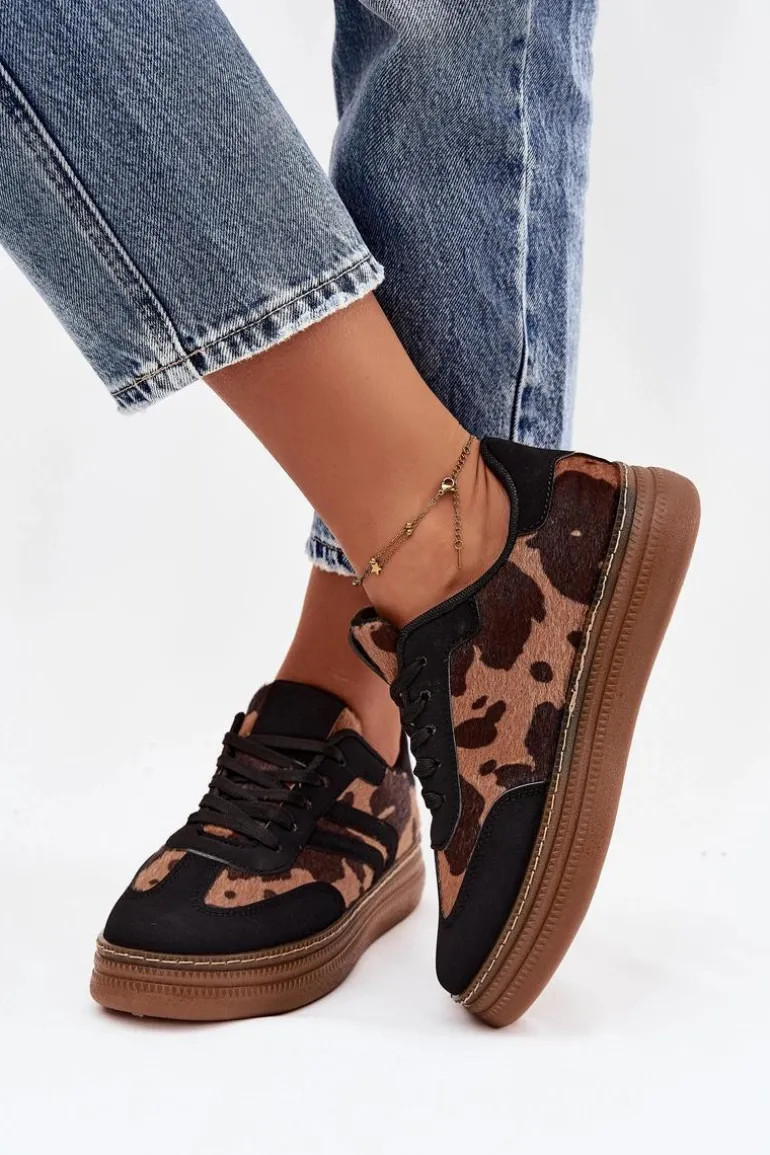 Sneakersy Damskie Na Platformie W Łaty Czarne Denissa