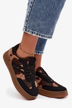 Sneakersy Damskie Na Platformie W Łaty Czarne Denissa