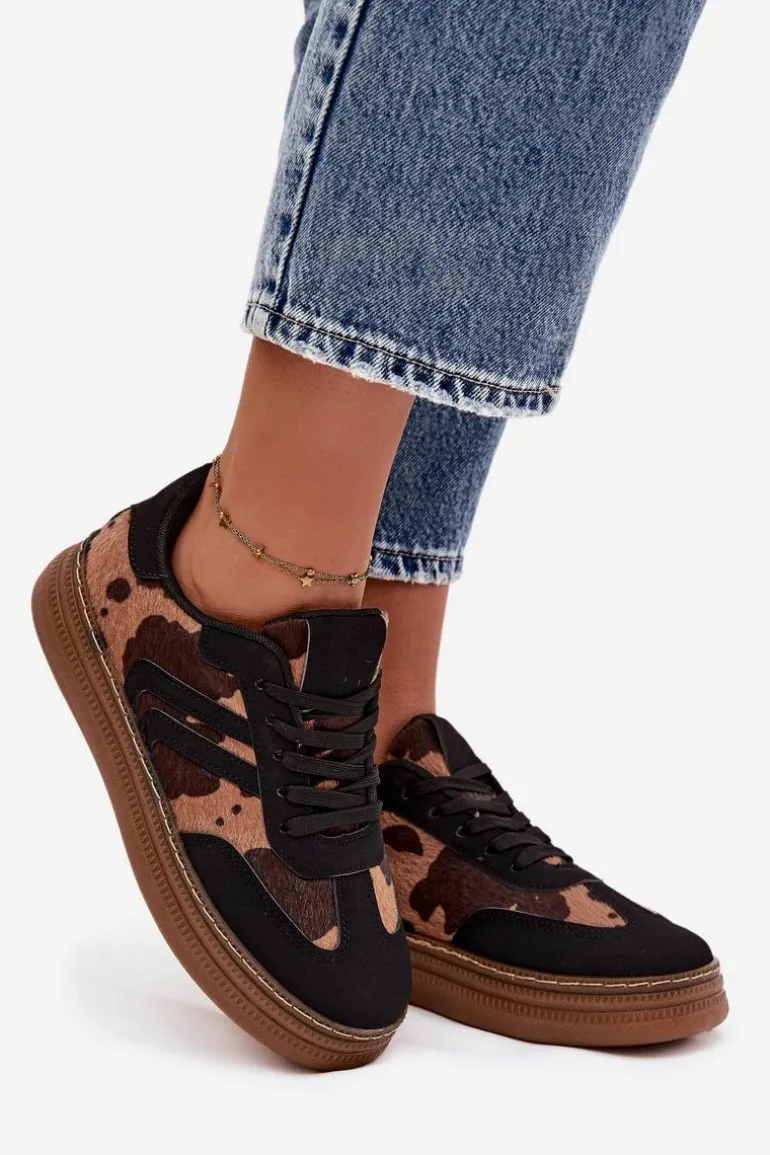 Sneakersy Damskie Na Platformie W Łaty Czarne Denissa