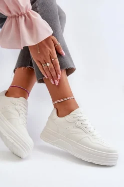Sneakersy Damskie Na Platformie Białe Axivana