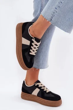 Sneakersy Damskie Na Platformie Czarne Dovina