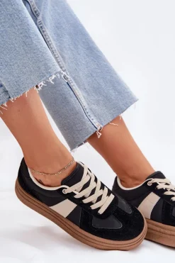 Sneakersy Damskie Na Platformie Czarne Dovina