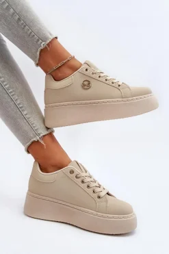 Sneakersy Damskie Na Platformie Beżowe Eshen