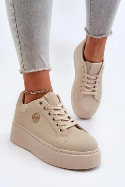 Sneakersy Damskie Na Platformie Beżowe Eshen