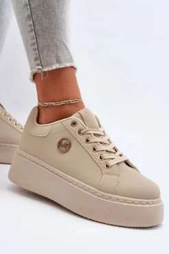 Sneakersy Damskie Na Platformie Beżowe Eshen