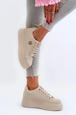 Sneakersy Damskie Na Platformie Beżowe Eshen