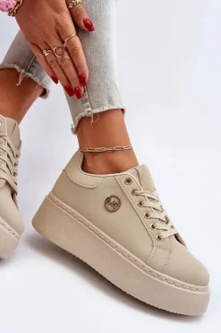 Sneakersy Damskie Na Platformie Beżowe Eshen