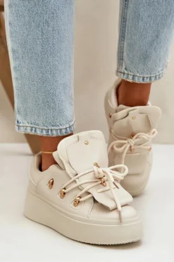 Sneakersy Damskie Na Platformie Beżowe Dolistana