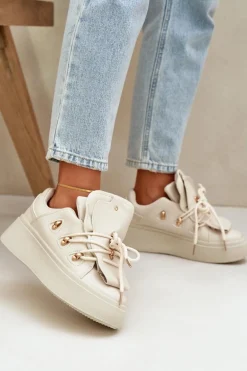 Sneakersy Damskie Na Platformie Beżowe Dolistana