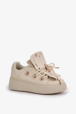 Sneakersy Damskie Na Platformie Beżowe Dolistana