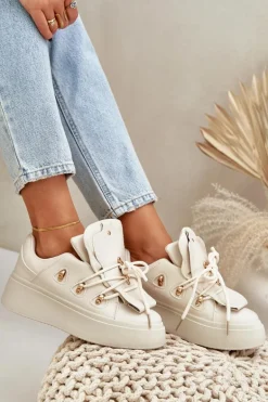 Sneakersy Damskie Na Platformie Beżowe Dolistana