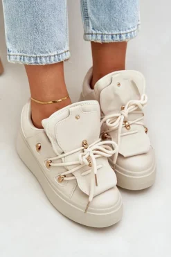 Sneakersy Damskie Na Platformie Beżowe Dolistana