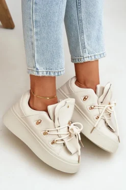 Sneakersy Damskie Na Platformie Beżowe Dolistana