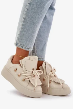 Sneakersy Damskie Na Platformie Beżowe Dolistana