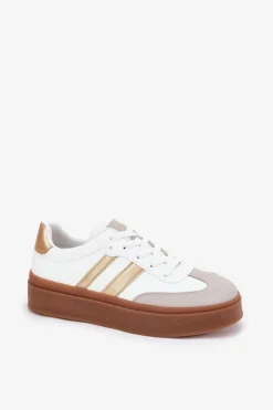 Sneakersy Damskie Na Platformie Z Eko Skóry Biało-Złote Elaraven