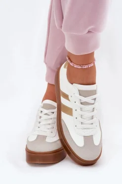 Sneakersy Damskie Na Platformie Z Eko Skóry Biało-Złote Elaraven