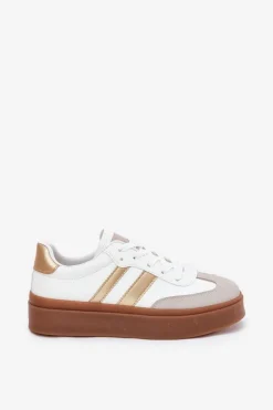 Sneakersy Damskie Na Platformie Z Eko Skóry Biało-Złote Elaraven