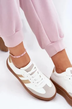 Sneakersy Damskie Na Platformie Z Eko Skóry Biało-Złote Elaraven